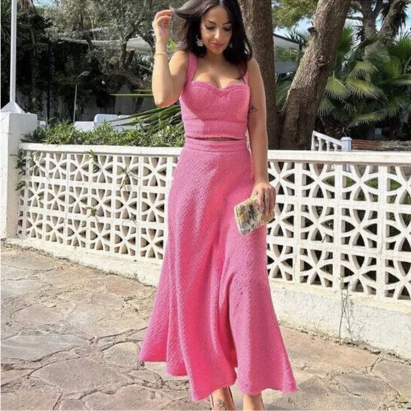 ZARA 2 PIECES MATCHING SET PINK TEXTURED BUSTIER TOP AND SKIRT - Picture 9 of 16